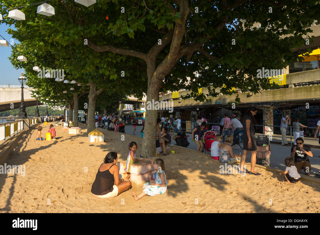 Artificial Beach next to The National Theatre  - Southbank - London Stock Photo