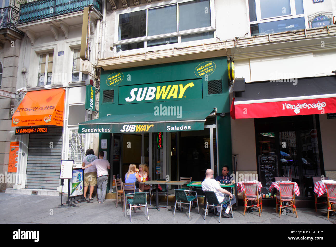 Paris France,2nd arrondissement,Rue Saint-Denis,subway,train,sandwiches,sub shop,restaurant restaurants food dining cafe cafes,cuisine,food,tables,cha Stock Photo