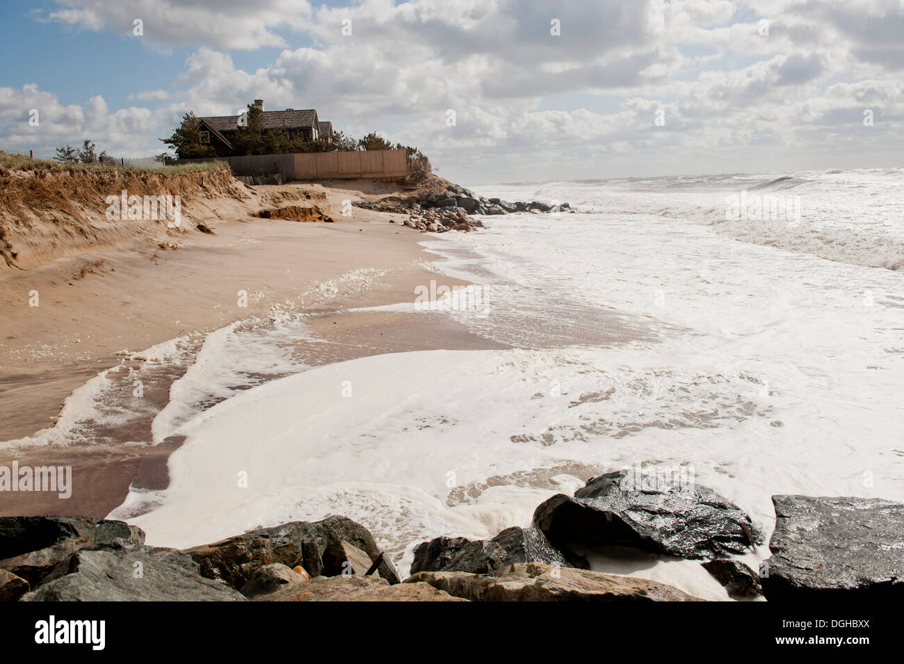 Erosion visible at Georgica Beach in East Hampton, NY,  Photo by Gordon M. Grant Stock Photo