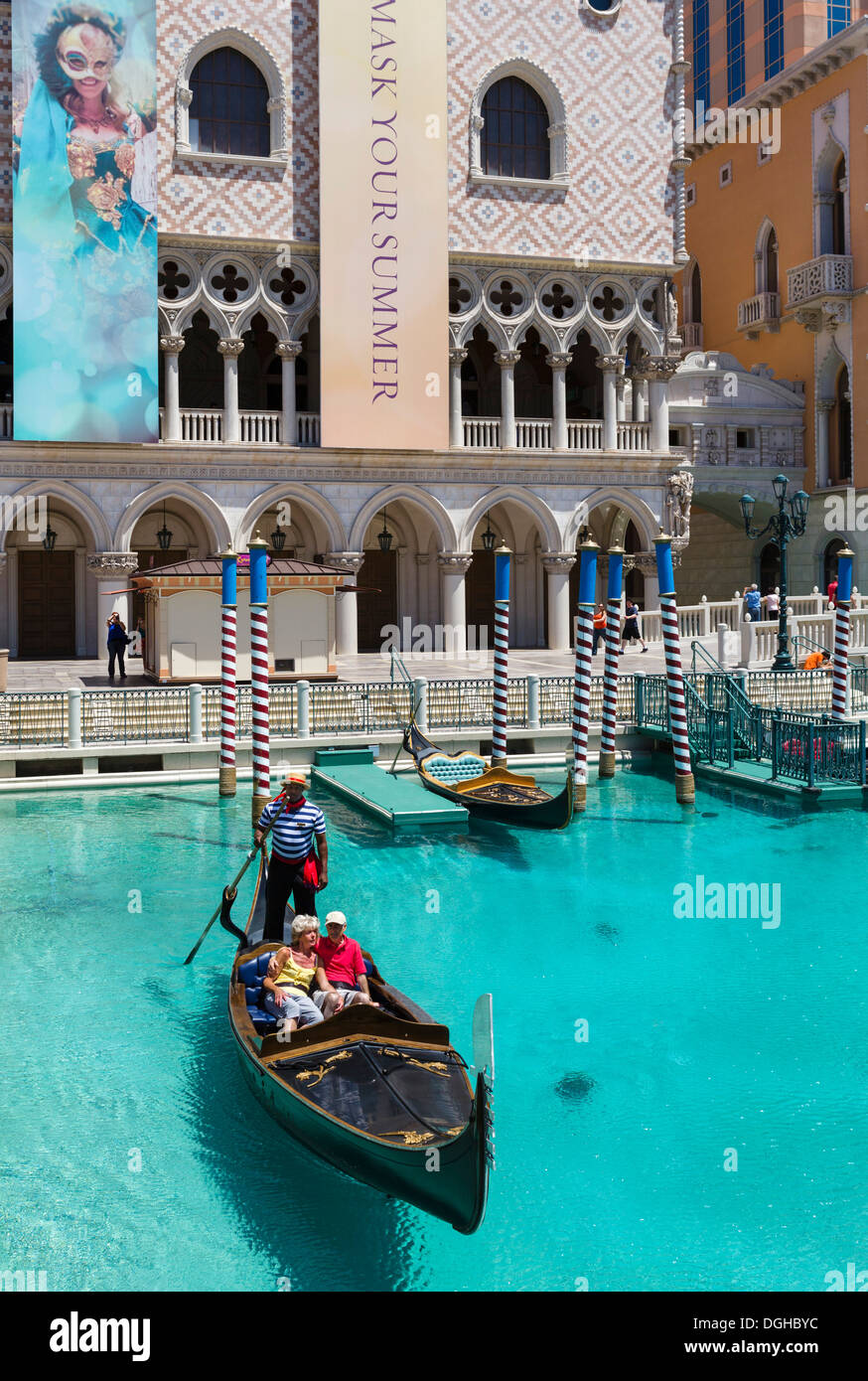 Gondola on the Grand Canal at the Venetian hotel and casino, Las Vegas Boulevard South, Las Vegas, Nevada, USA Stock Photo