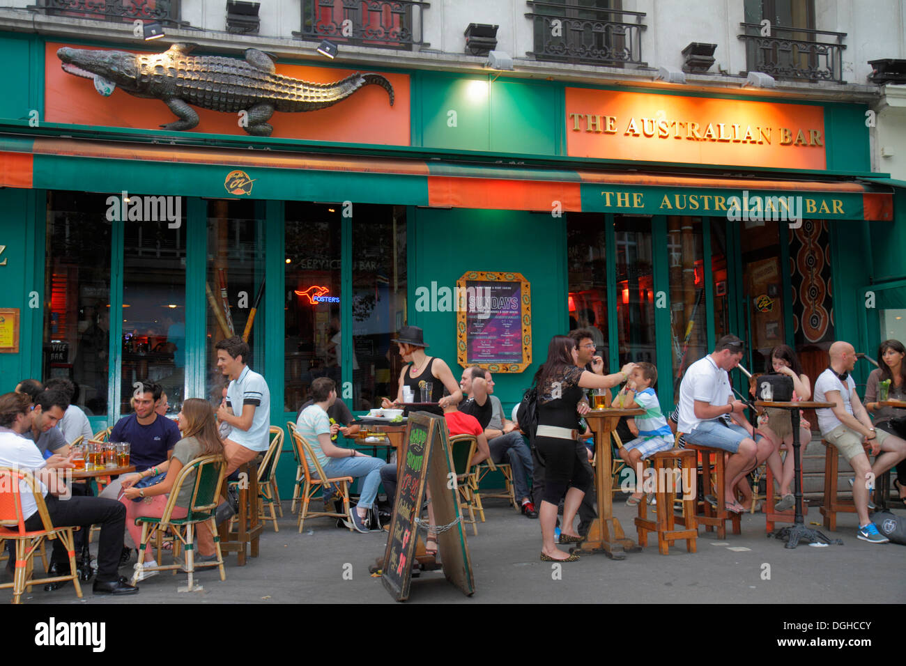 Paris France,9th arrondissement,Boulevard Montmartre,The Bar,restaurant restaurants food dining cafe cafes,cuisine,food,cafe,tables,chairs,customers,a Stock Photo