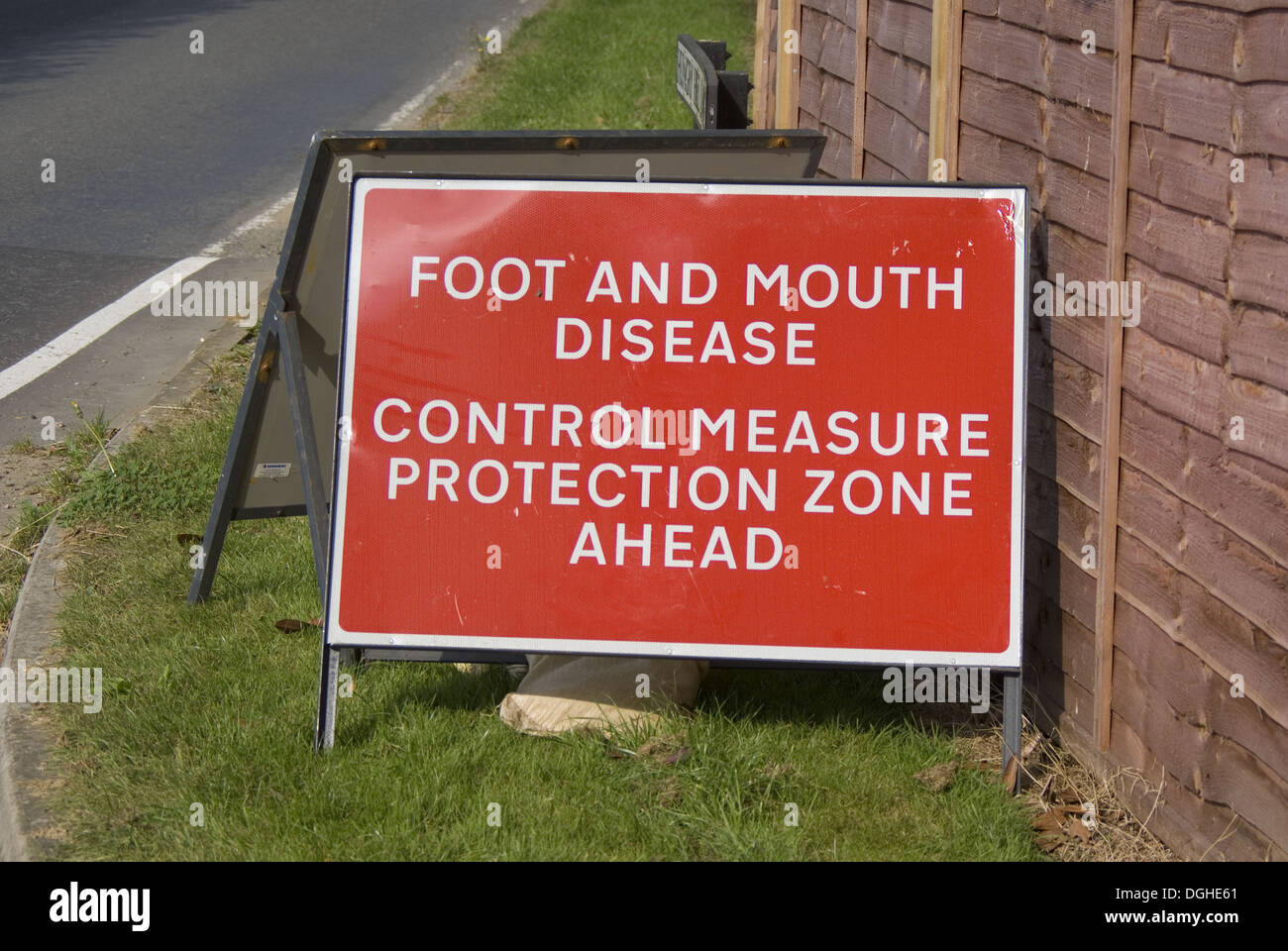 'Foot And Mouth Disease, Control Measure Protection Zone Ahead' sign at
