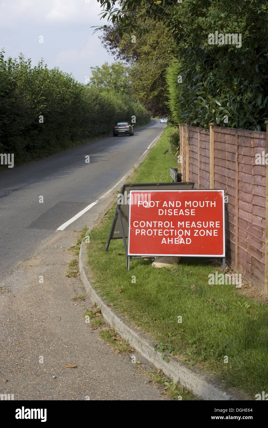 'Foot And Mouth Disease, Control Measure Protection Zone Ahead' sign at
