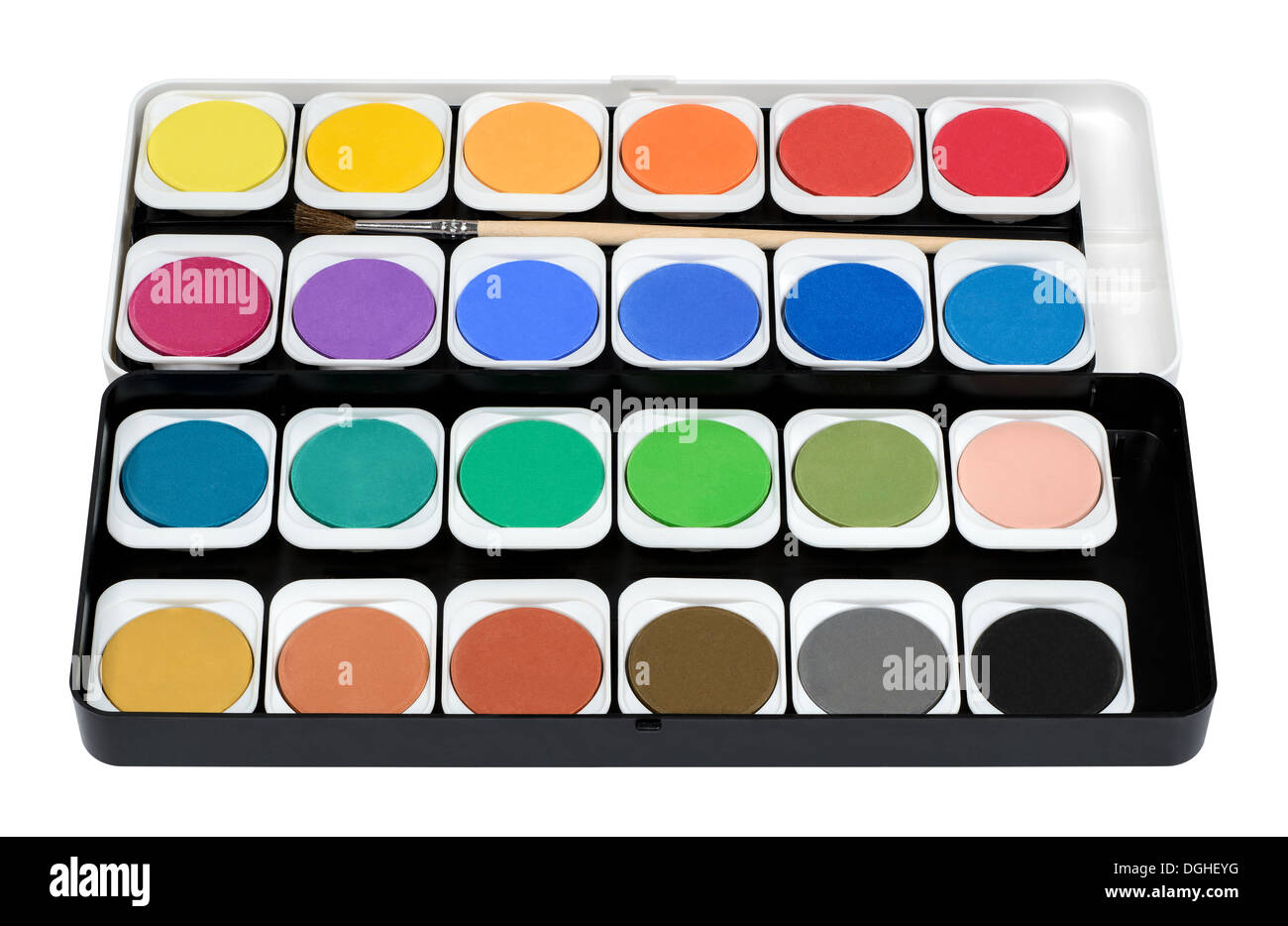 Watercolors painting color box with brush Stock Photo