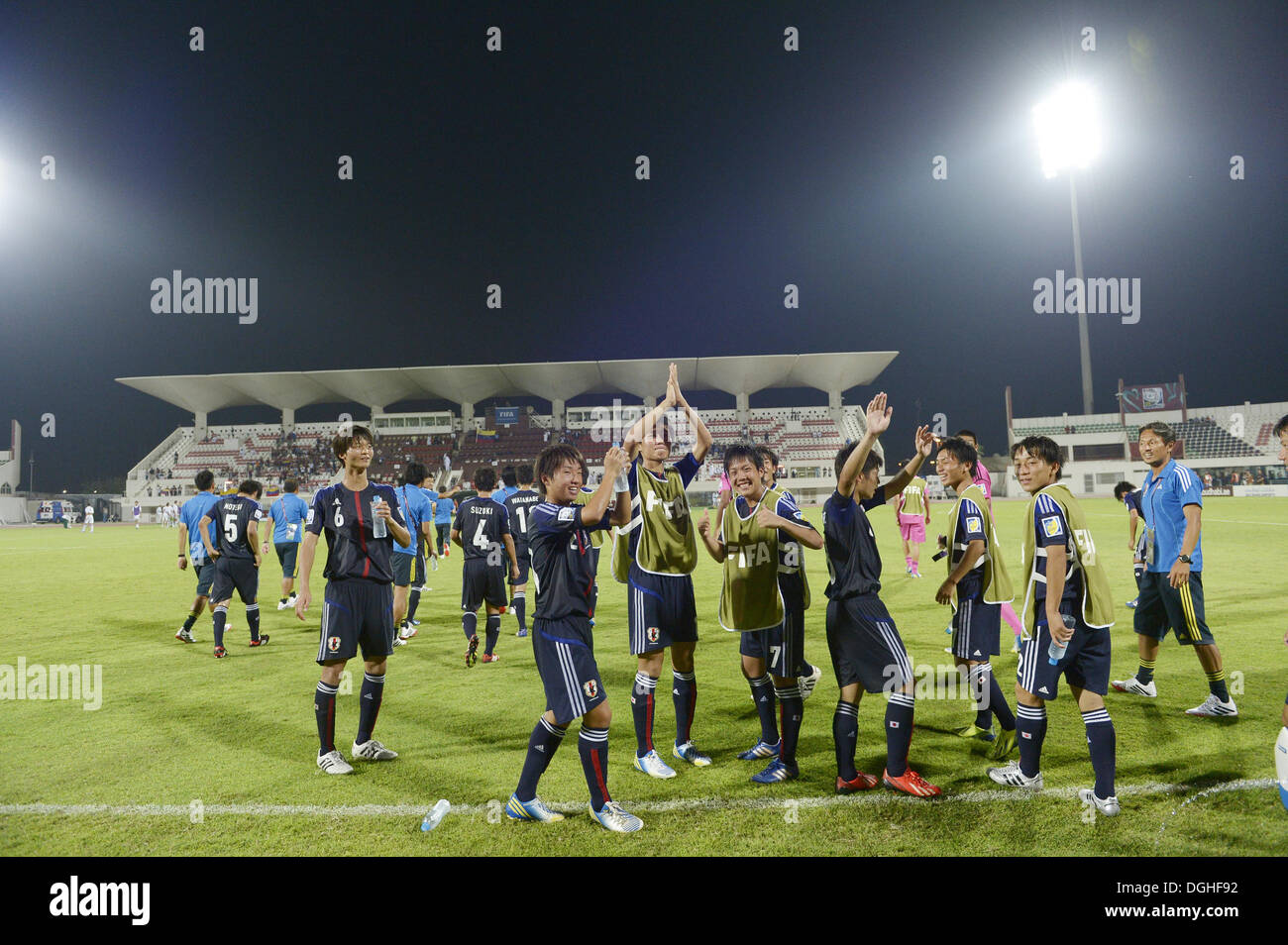 Sharjah, United Arab Emirates. 21st Oct, 2013. Japan team group (JPN) Football / Soccer : Players of Japan celebrate their winning after the FIFA U-17 World Cup UAE 2013 Group D match between Japan 3-1 Venezuela at Sharjah Stadium in Sharjah, United Arab Emirates . Credit:  FAR EAST PRESS/AFLO/Alamy Live News Stock Photo