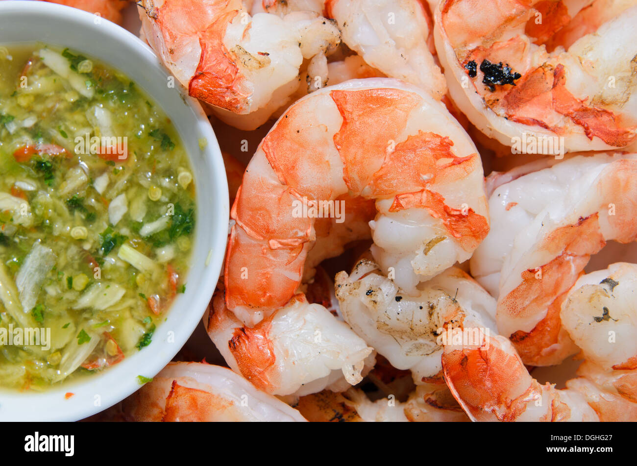 Grilled tiger prawn with Thai spicy seafood sauce Stock Photo Alamy