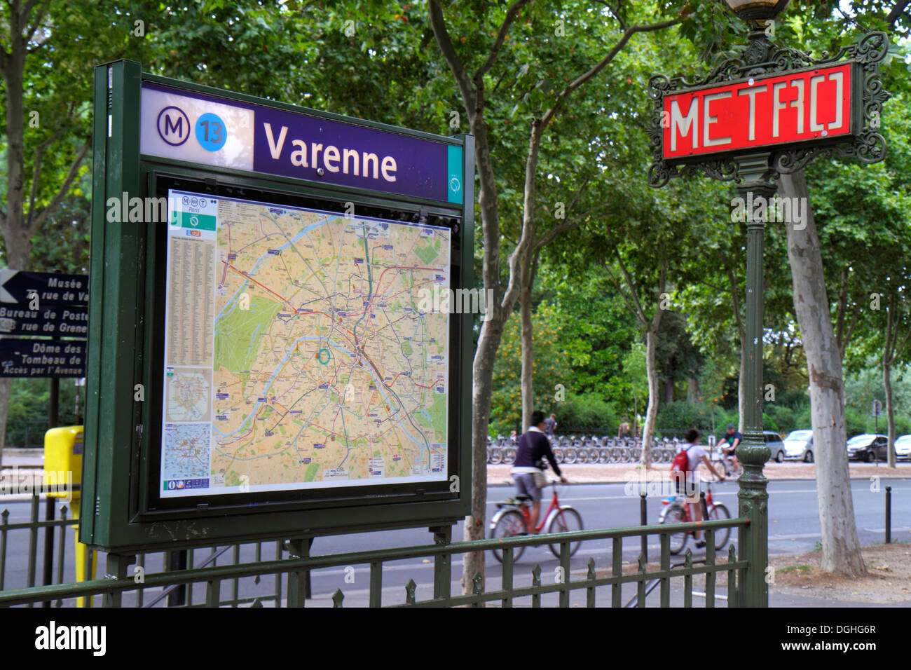 Paris France,7th arrondissement,Boulevard des Invalides,Varenne Metro Station Line 13,subway,train,entrance,sign,map,France130818097 Stock Photo