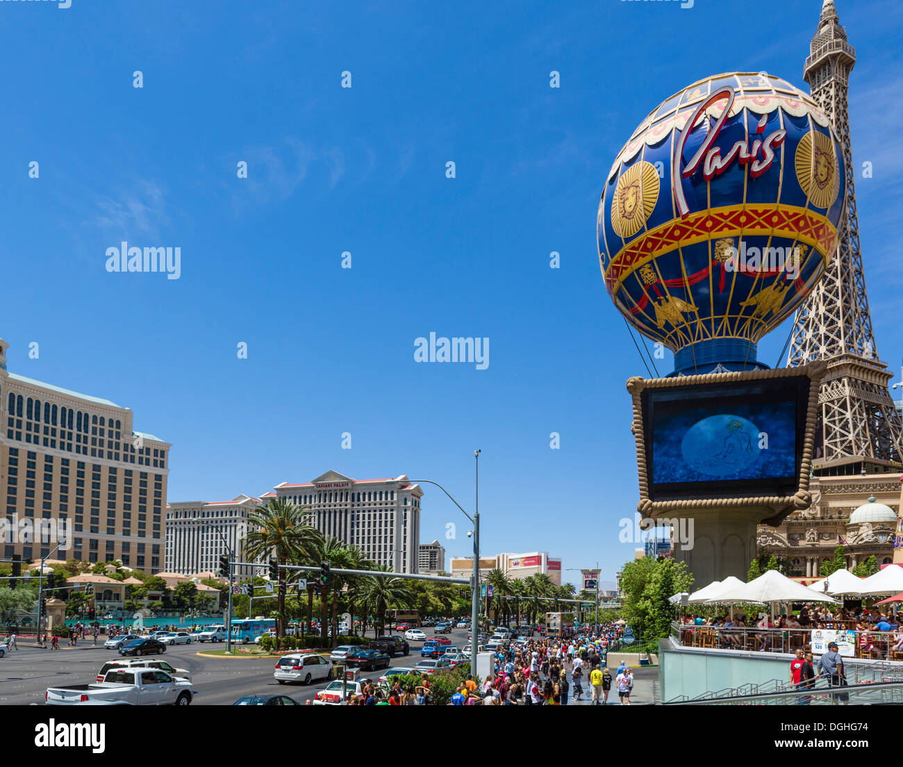 Las Vegas Boulevard South (The Strip) near Paris hotel and casino, Las Vegas, Nevada, USA Stock Photo