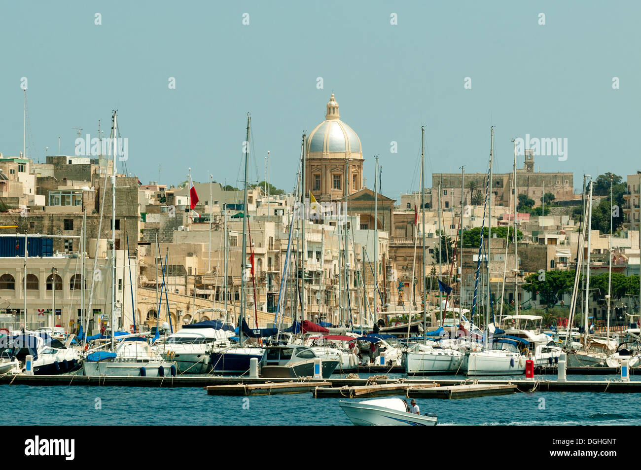 Marina and St Joseph's Church at Kalkara, Grand Harbour, Malta Stock Photo