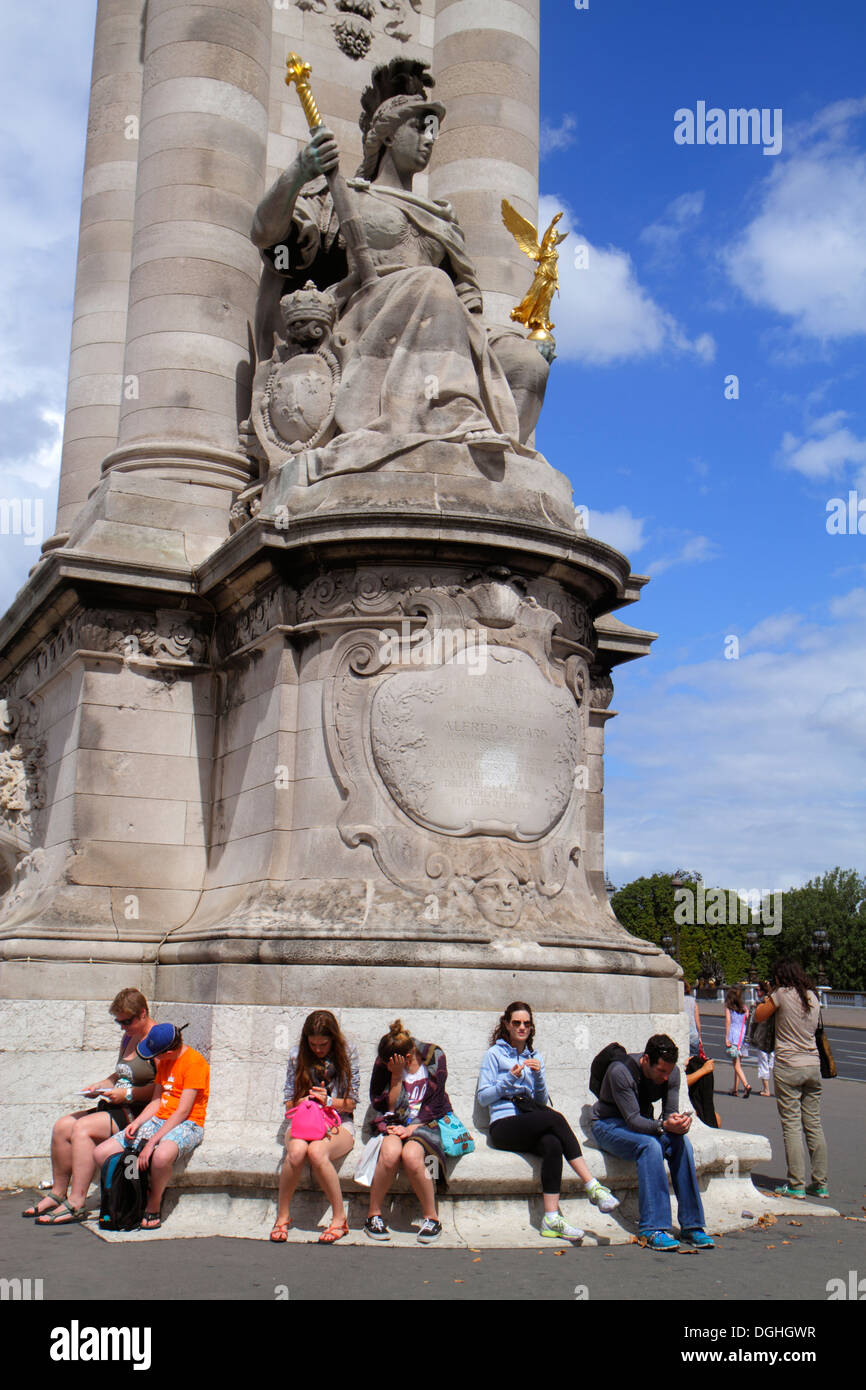 Paris France,Seine River,Pont Alexandre III,bridge,statue,memorial,France130819054 Stock Photo