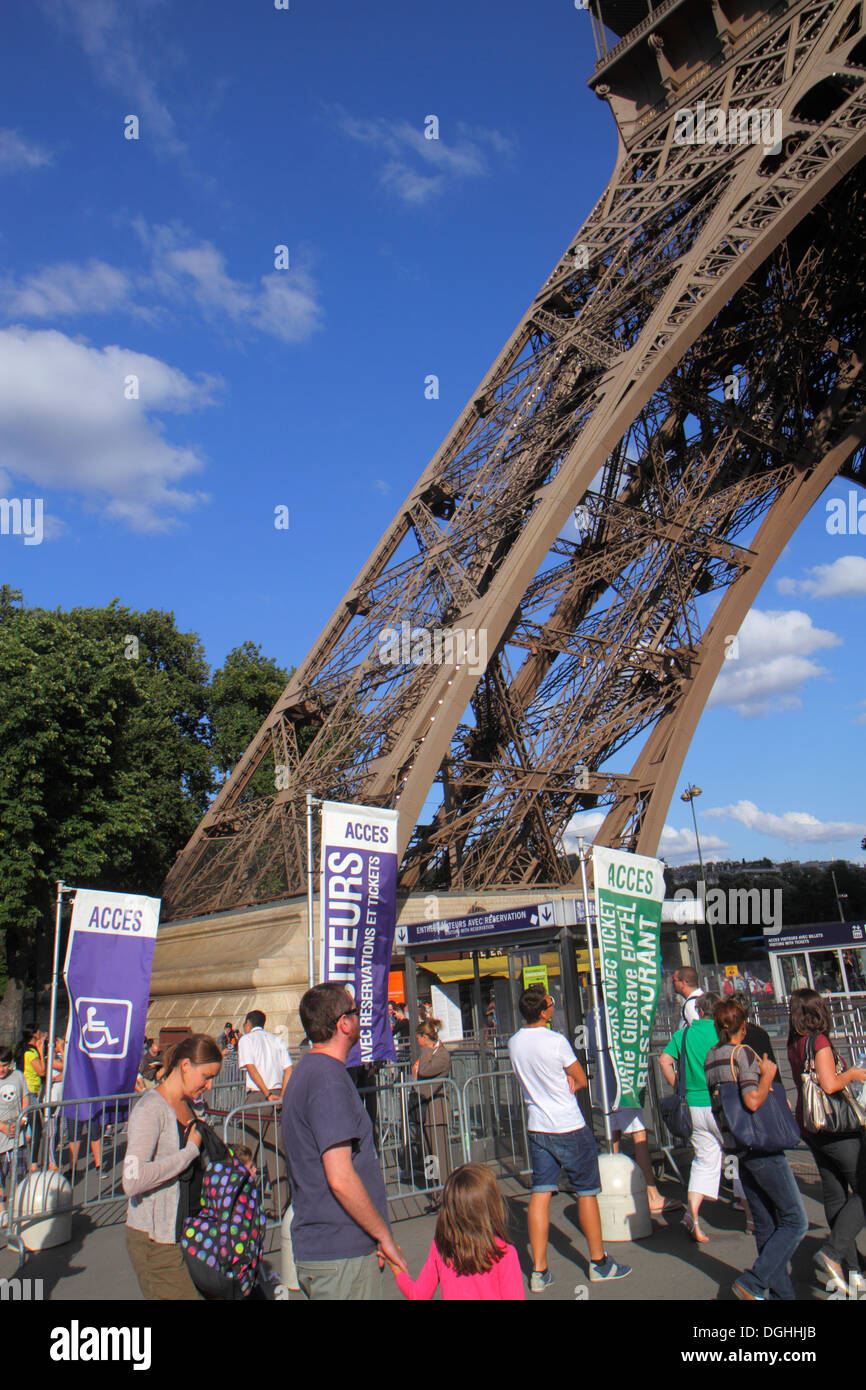 Paris France,Europe,French,7th arrondissement,Eiffel Tower,base,leg,pillar,visitors travel traveling tour tourist tourism landmark landmarks,culture c Stock Photo