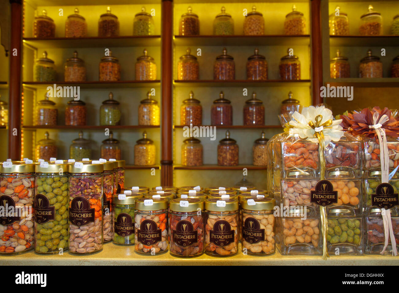 Paris France,8th arrondissement,Place Alma,La Pistacherie,gourmet candy fruit nuts,store display sale brands,sale,France130819191 Stock Photo