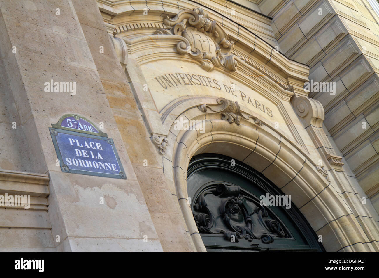 Paris France,Europe,French,5th arrondissement,Latin Quarter,Rive Gauche,Left Bank,Place de la Sorbonne,La Sorbonne Paris University,historical history Stock Photo