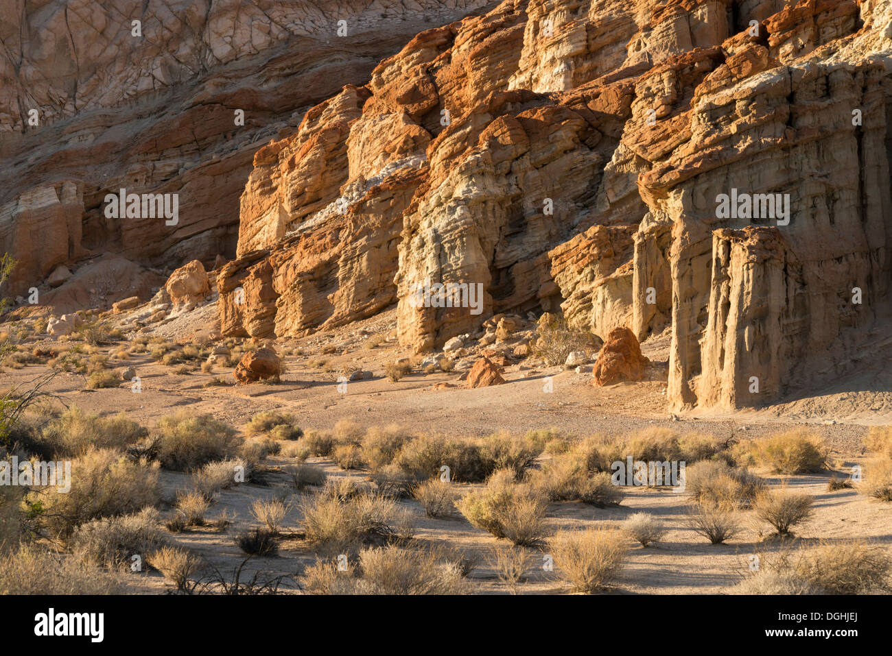 Rock formations at sunset in California's Red Rock Canyon State Park. Stock Photo