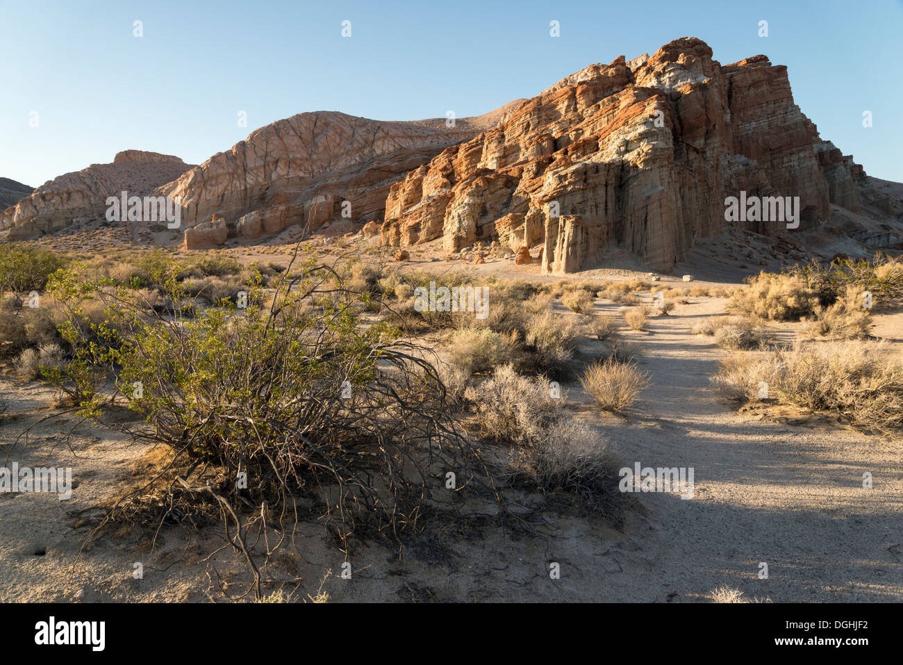 Rock formations at sunset in California's Red Rock Canyon State Park. Stock Photo