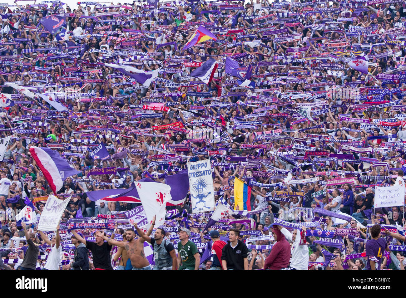 Florence, Italy. 21 May 2022. Fans of ACF Fiorentina show their support  prior to the Serie