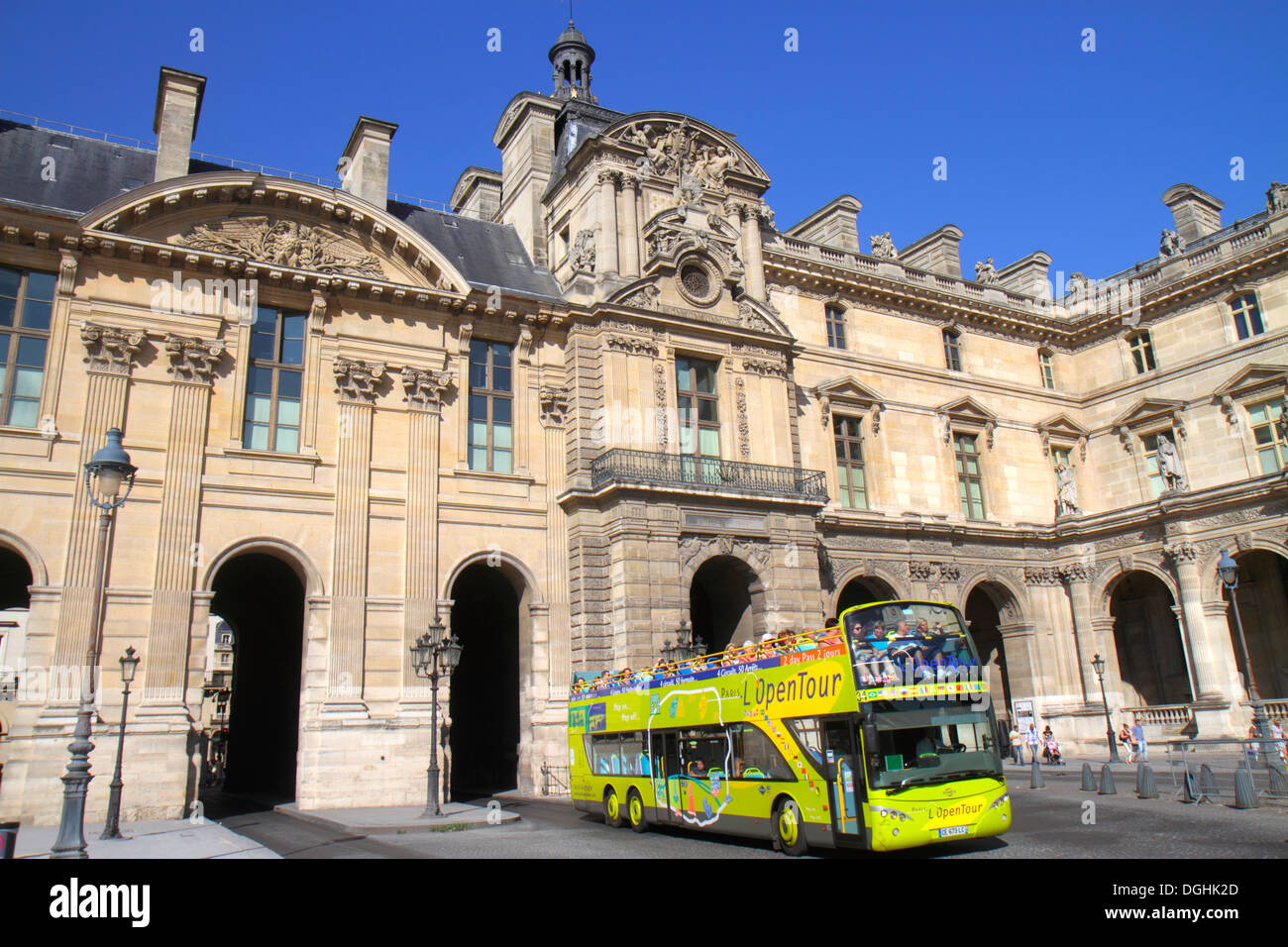 Paris France,1st arrondissement,Place du Carrousel,Musée du Louvre,The Louvre Museum,Palace,bus,coach,charter,double decker,France130820116 Stock Photo