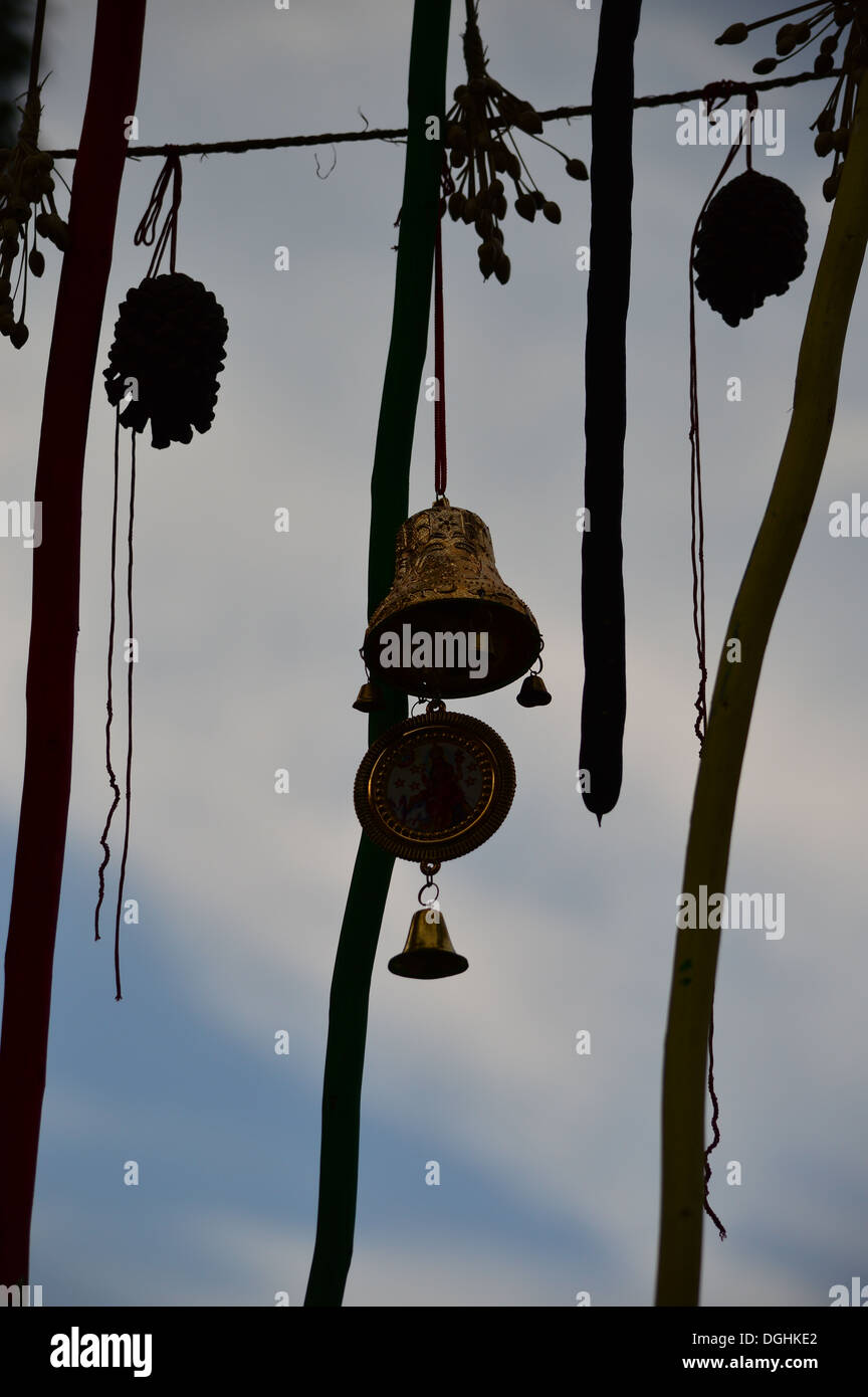 Bells, Sky, Brass Bells, Temple Bells, silhoutte Stock Photo