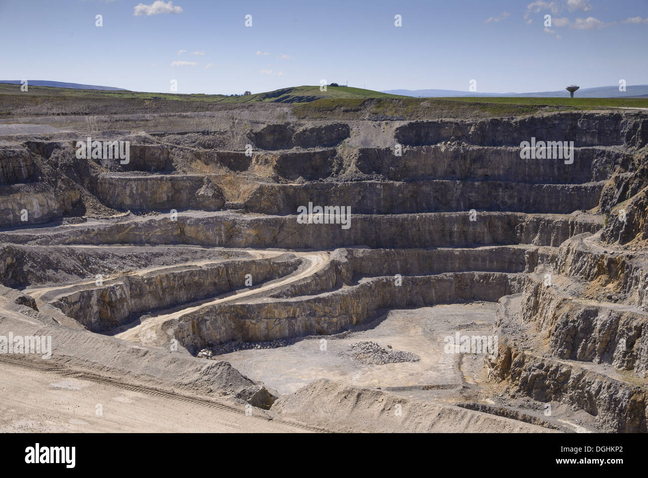 Working limestone quarry, Coldstones Quarry, Greenhow Hill Stock Photo