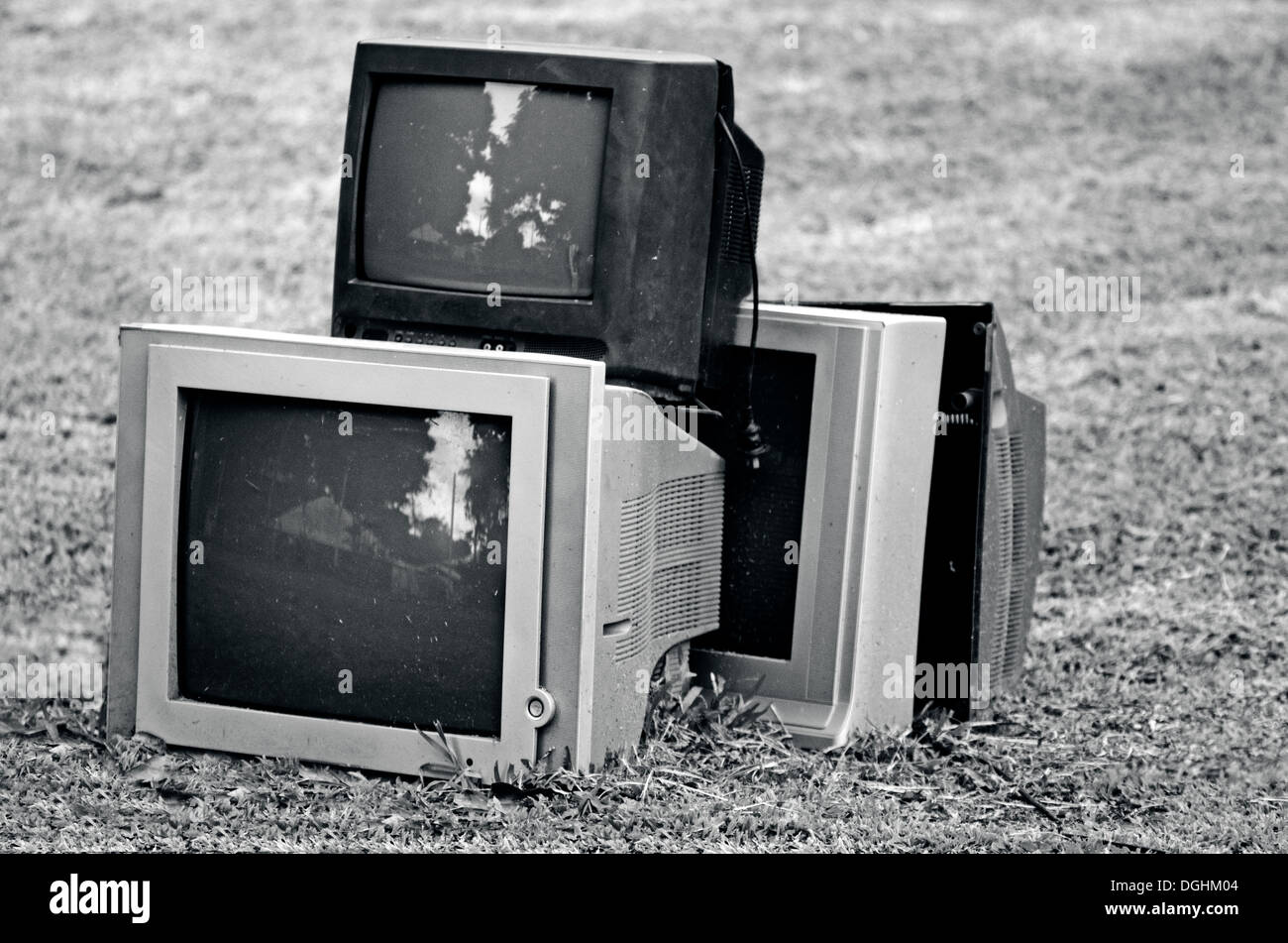 Broken television stacked for disposal outdoor. (BW Stock Photo 61854468 Alamy