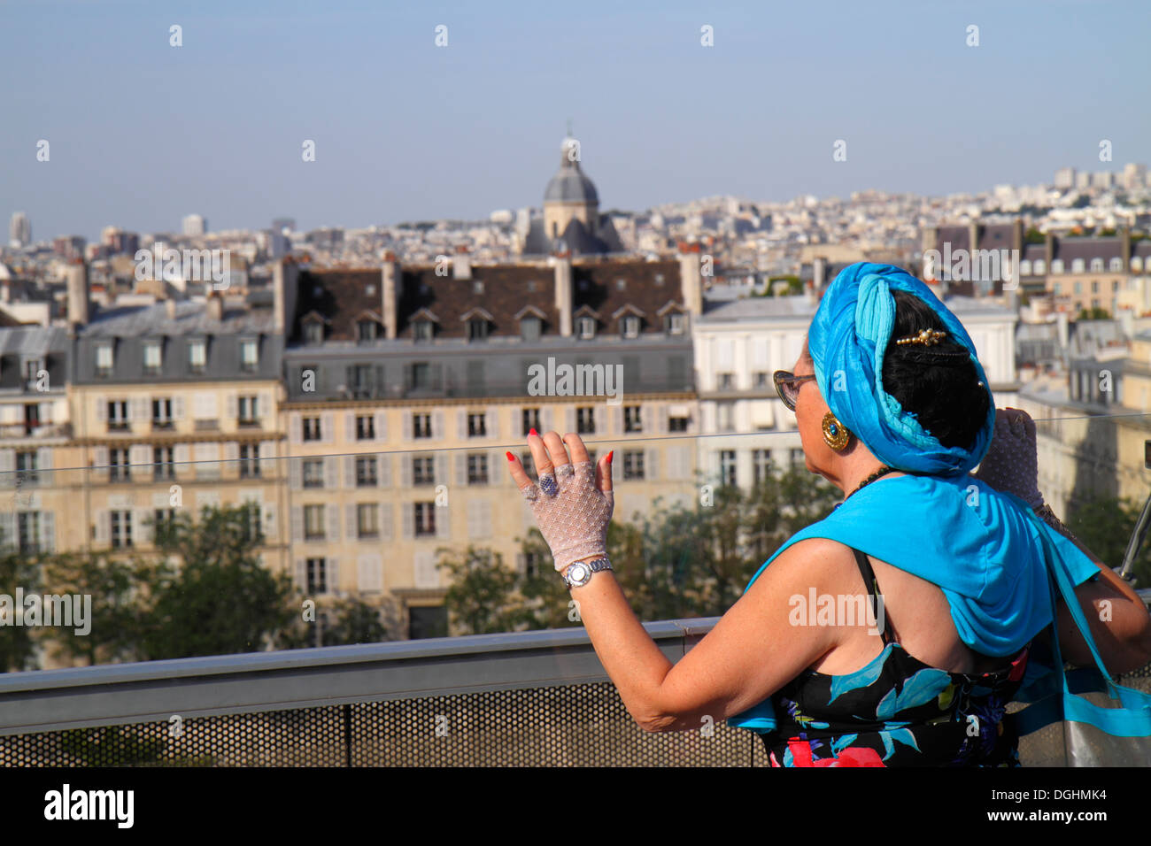Paris France,5th arrondissement,Arab World Institute,AWI,Institut du Monde Arabe,rooftop terrace,view,city skyline,rooftops,looking,Haussman condomini Stock Photo