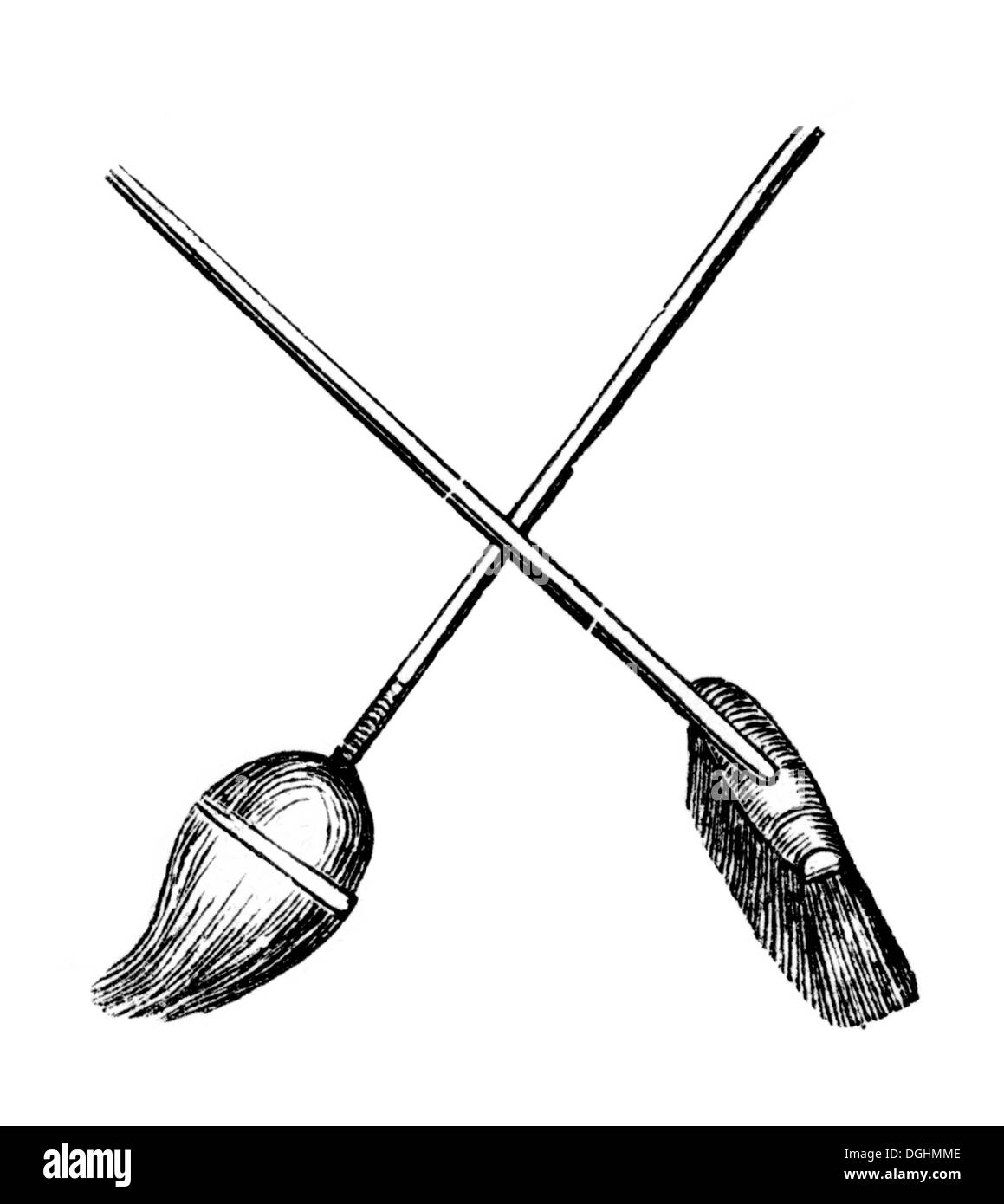 Besom broom, historical illustration from: Marie Adenfeller, Friedrich Werner: Illustrated cooking and housekeeping book Stock Photo