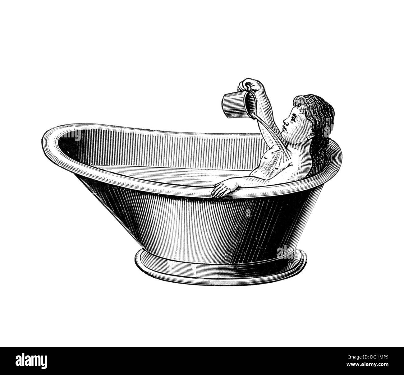 Half-bath, historical illustration from: Anna Fischer Dueckelmann: The woman as a family doctor, 2nd edition, Stuttgart, 1907 Stock Photo