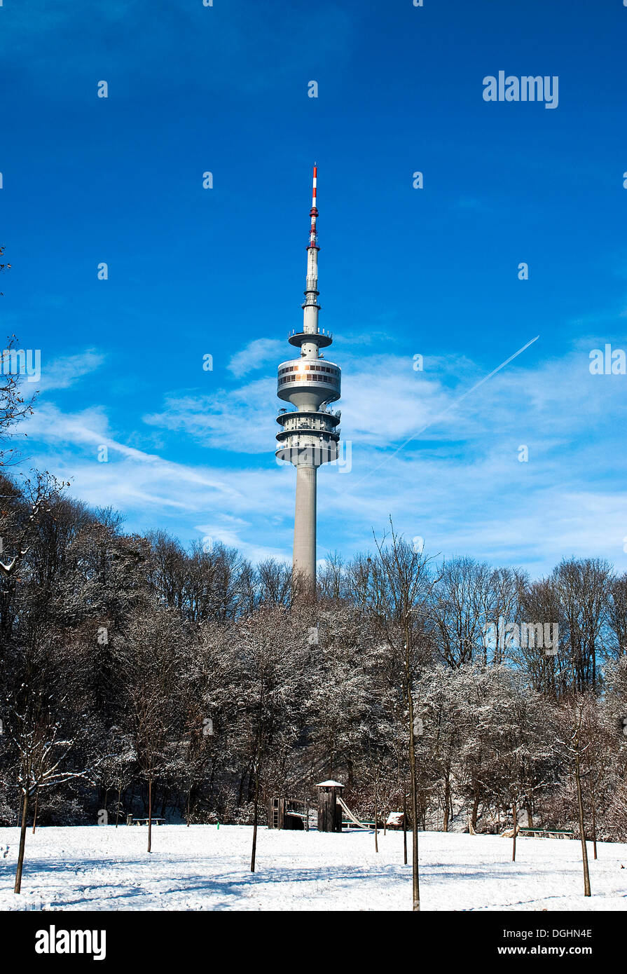 Olympiaturm tower in the Olympiapark area in Munich, Bavaria Stock Photo