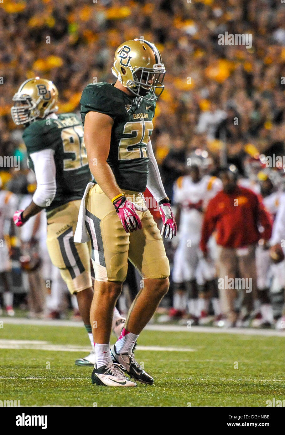 Baylor Bears defensive back Sam Holl (25) after a big hit.during an NCAA college football game between the Iowa State Cyclones and the Baylor Bears, Saturday at Floyd Casey Stadium, Oct. 19th, 2013 in Waco, Texas..Baylor wins 71-7.. Stock Photo