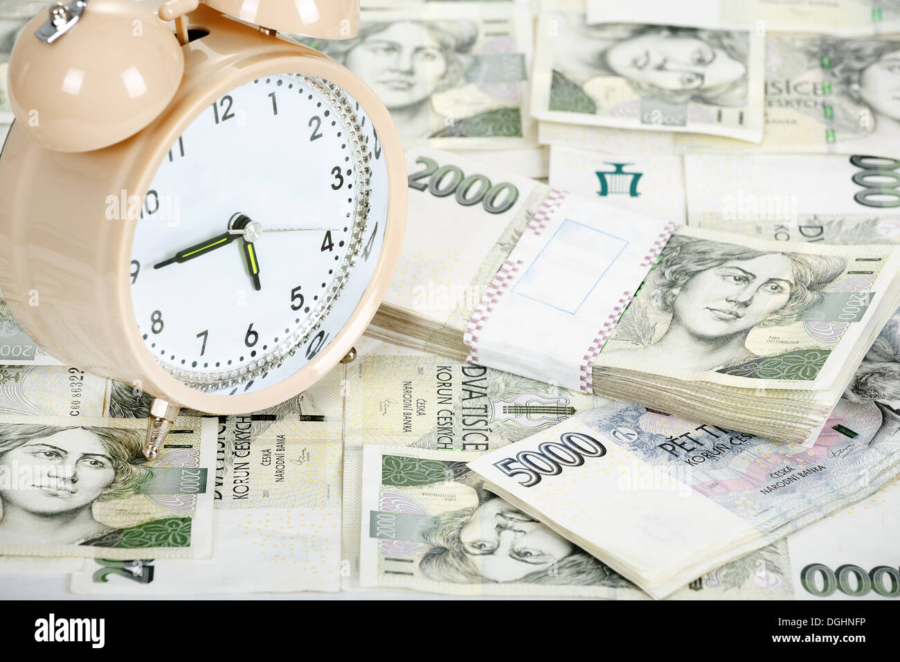 time is money business concept with czech banknotes crown Stock Photo ...