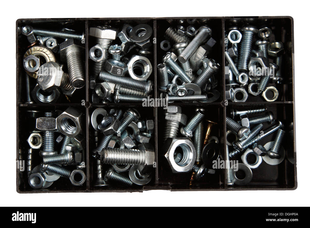 Assorted nuts and bolts in plastic box Stock Photo Alamy
