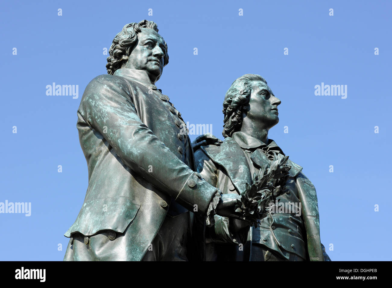 Goethe-Schiller Monument, Weimar, Thuringia, Germany Stock Photo