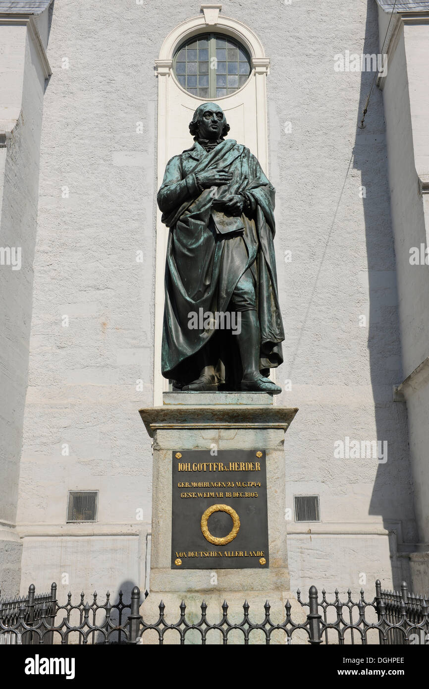Johann Gottfried von Herder Memorial in front of Herder Church, Town Church of St. Peter and Paul, Weimar, Thuringia, Germany Stock Photo
