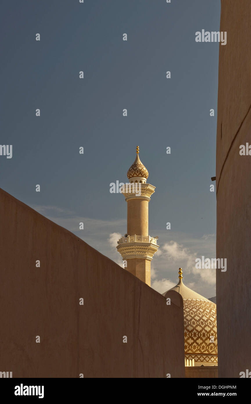 Minaret and dome of the Sultan Quaboos Mosque as seen from the fort, Nizwa, Oman, Middle East Stock Photo