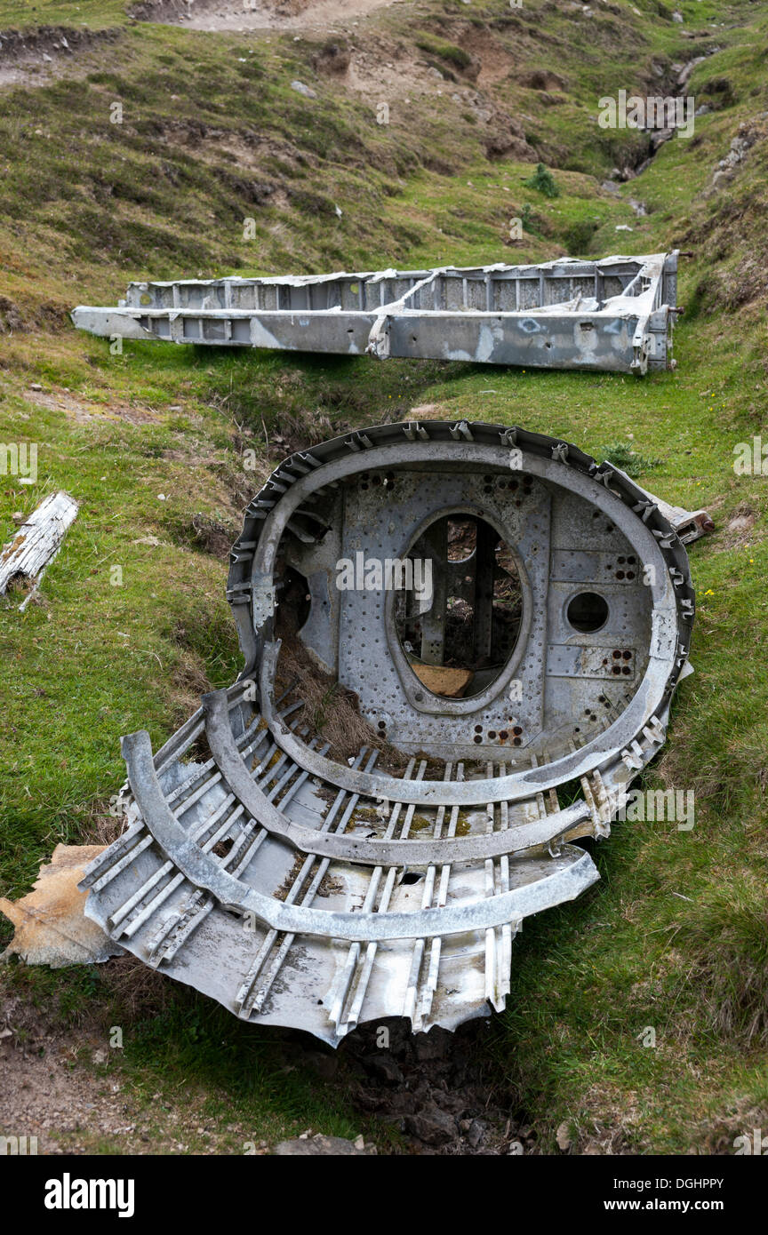 The remains of the crashed Heinkel plane, Fair Isle, Shetland, Scotland, United Kingdom, Europe Stock Photo