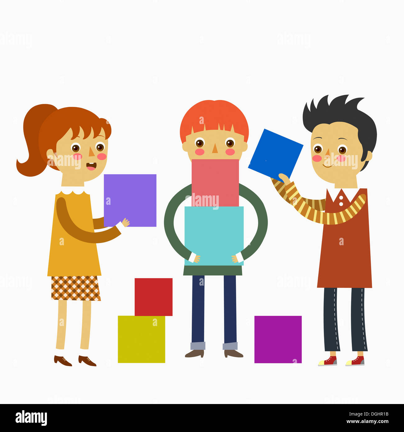 an illustration of kids piling up cubes Stock Photo Alamy