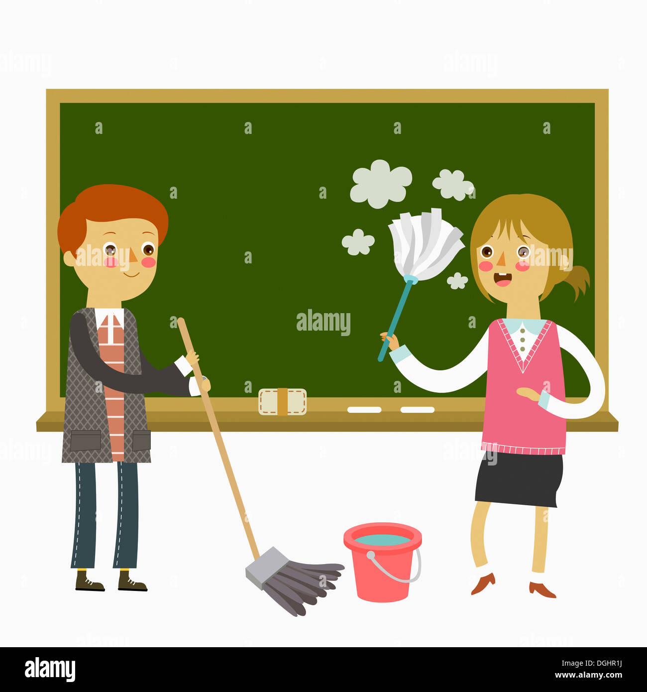 An Illustration Of Kids Cleaning A Class Room Stock Photo