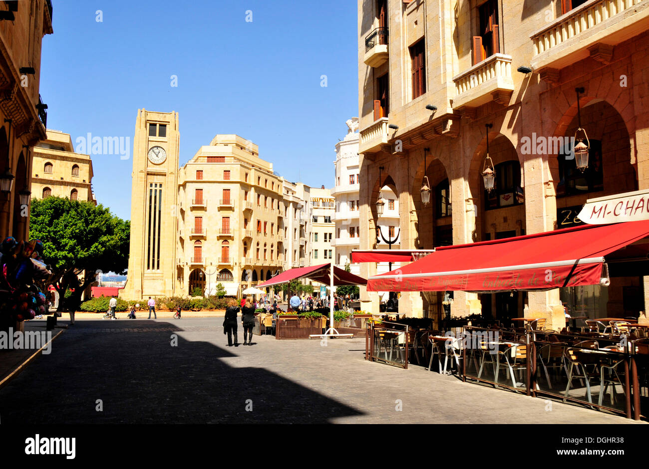 Street café on the Place d'Etoile, Beirut, Lebanon, Middle East, Orient Stock Photo