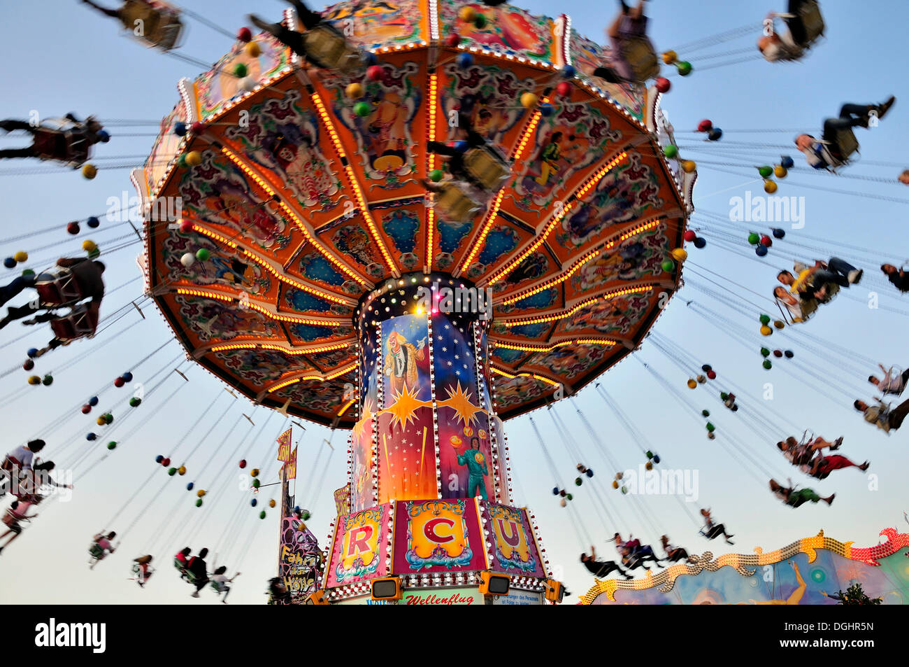 Chairoplane or chain carousel 'Wellenflug', Oktoberfest, Munich, Bavaria Stock Photo