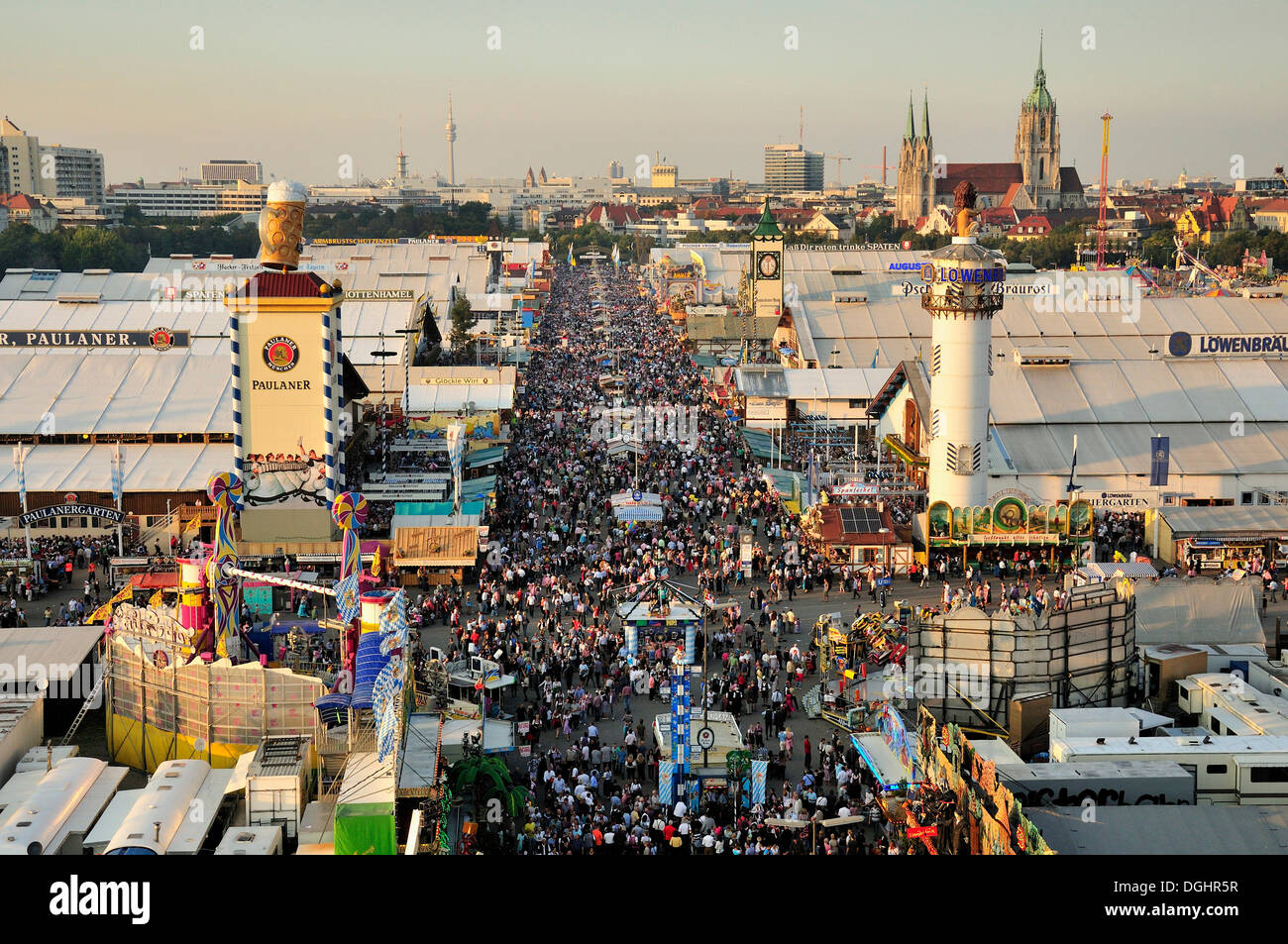 Crowds in Bierstrasse, beer street, Oktoberfest, Munich, Bavaria Stock Photo