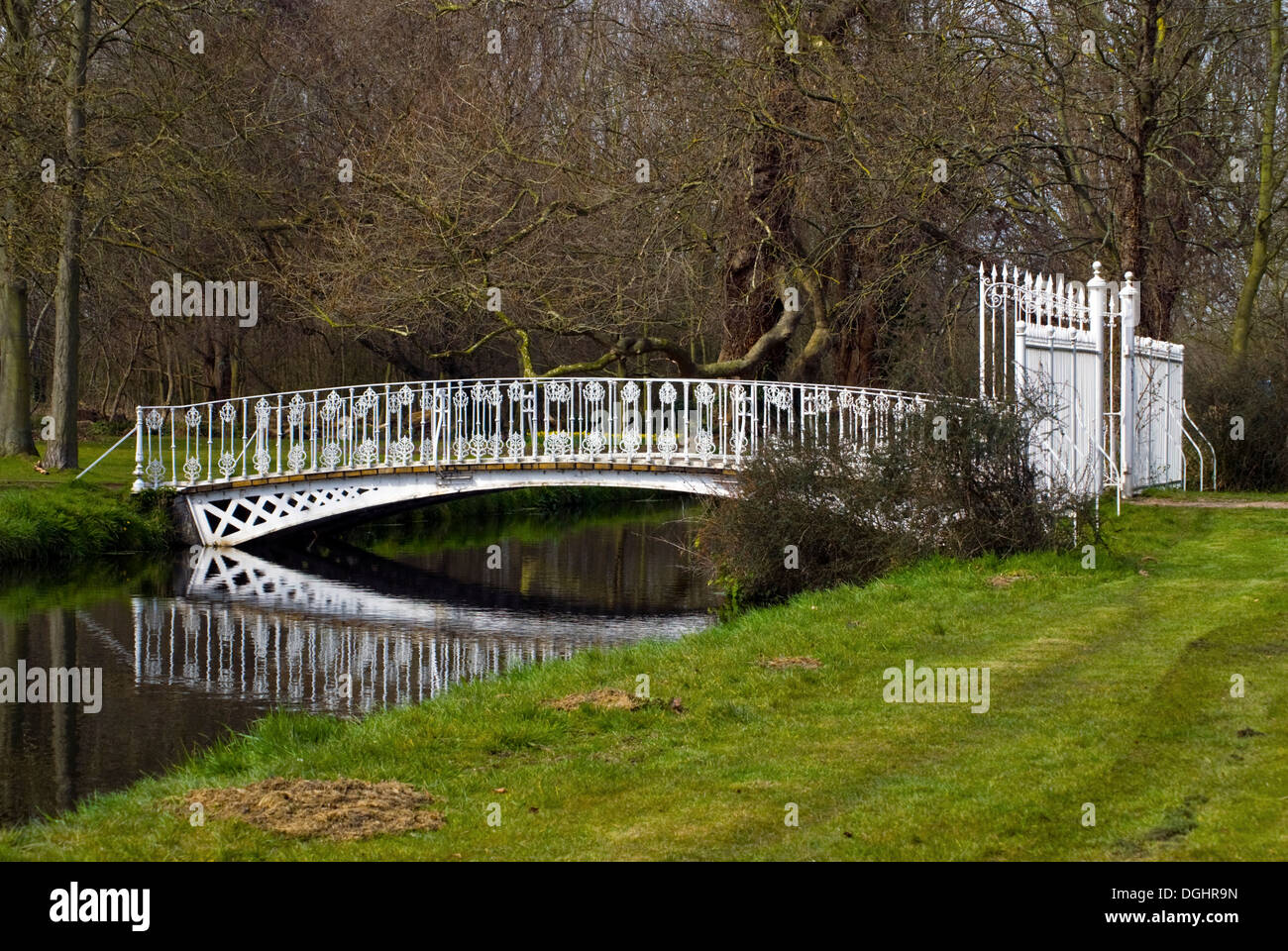 White bridge over the Wandle, Morden Hall Park, Stock Photo