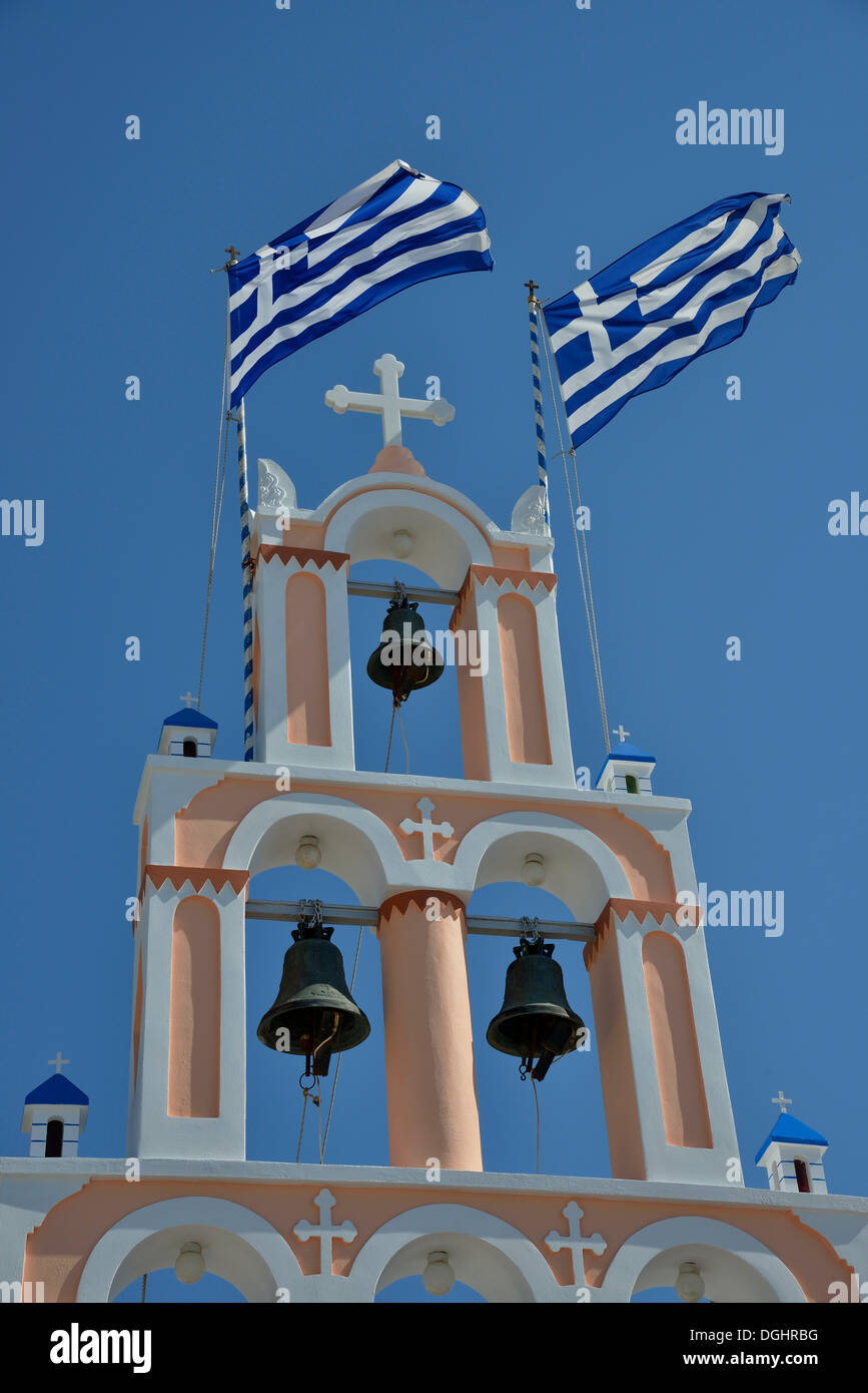 Bell tower of the Christódoulos church, Karterádos, Santorini, Cyclades, Greek island, Greece, Europe Stock Photo