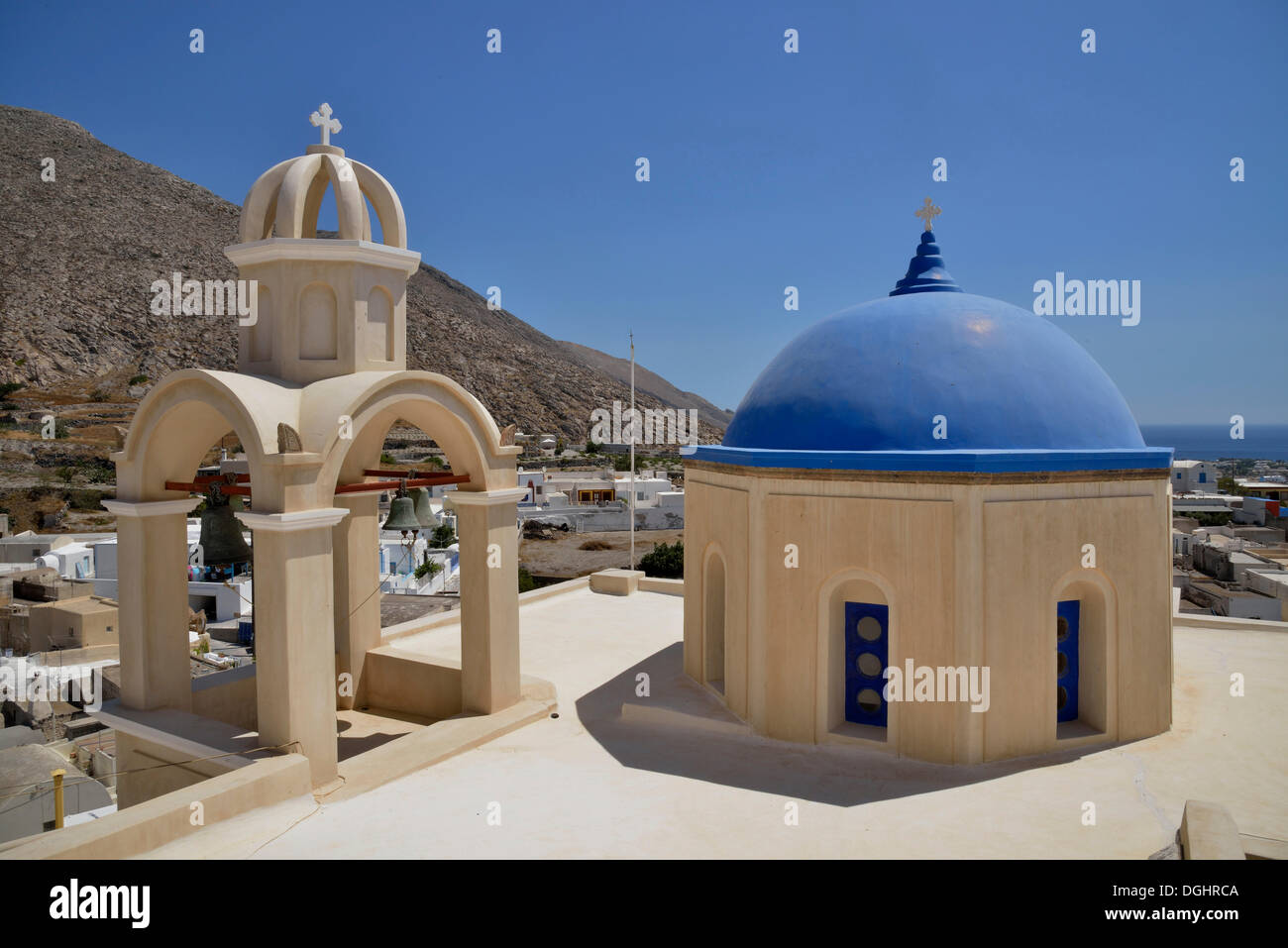 Church in the typical Cycladic architecture, Emborío, Santorini, Cyclades, Greek Islands, Greece, Europe Stock Photo