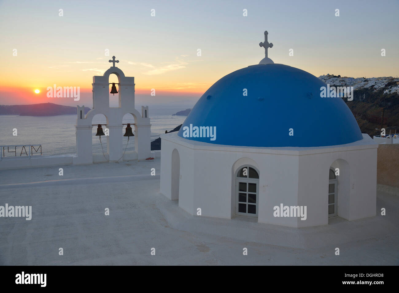 Ágios Gerásimos church at dusk, Firostefani, Santorini, Cyclades, Greek Islands, Greece, Europe Stock Photo