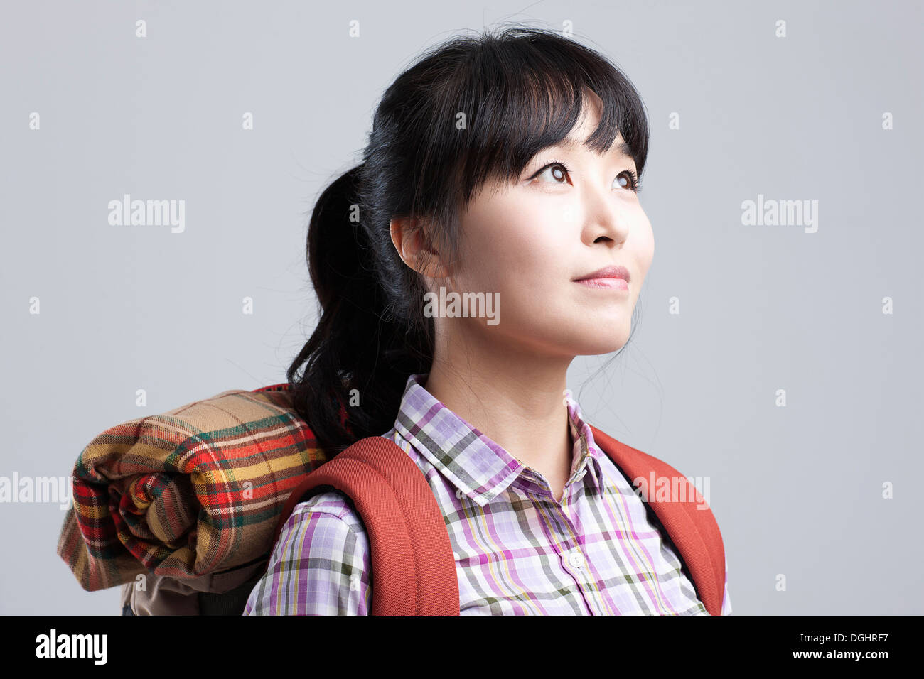 Asian woman smile face hiking hi-res stock photography and images - Alamy