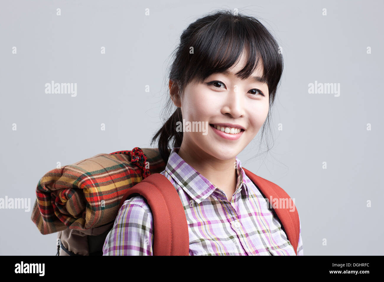 Asian woman smile face hiking hi-res stock photography and images - Alamy