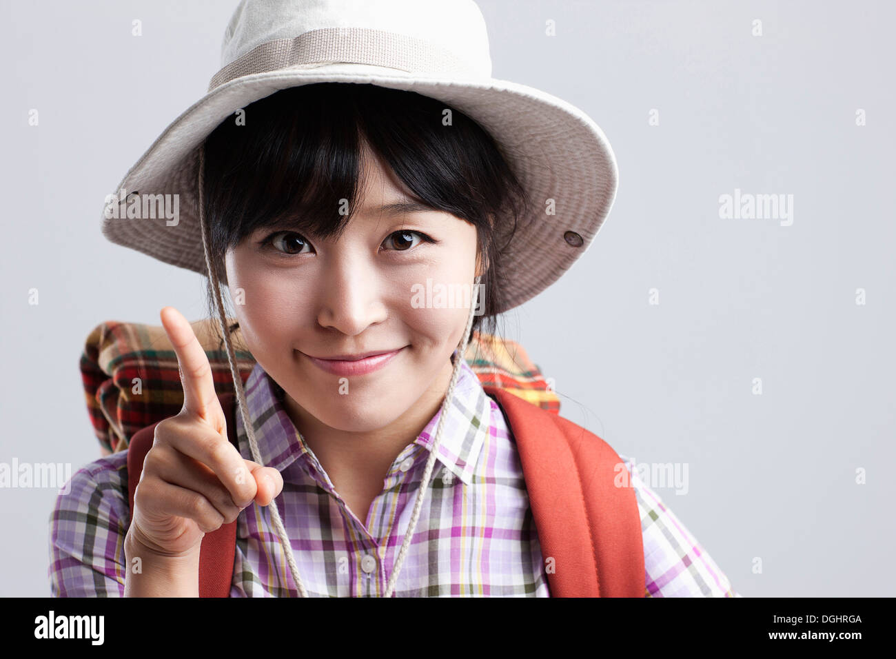 Asian woman smile face hiking hi-res stock photography and images - Alamy