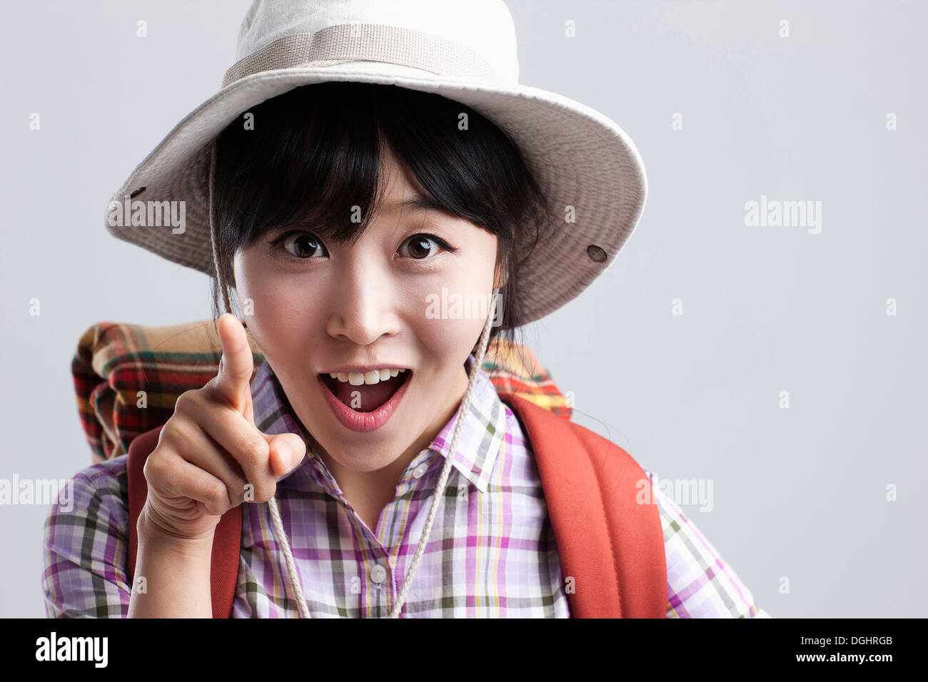 Asian woman smile face hiking hi-res stock photography and images - Alamy