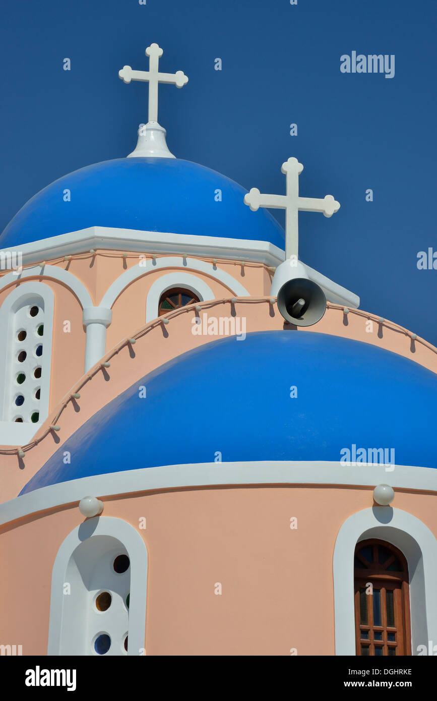Domes of the Christódoulos Church, Karterádos, Santorini, Cyclades, Greek Islands, Greece, Europe Stock Photo