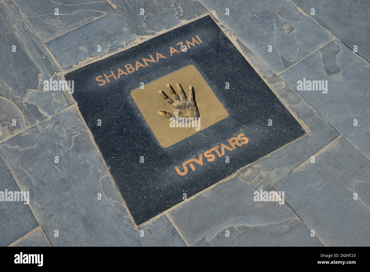 Handprint of Bollywood actress Shabana Azmi at the Walk of the Stars, Land's End, Mumbai, Maharashtra, India Stock Photo